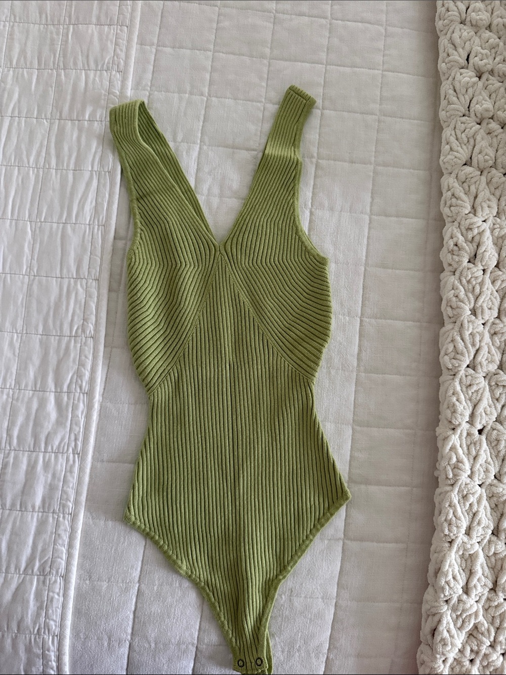 Abercrombie & Fitch Green Ribbed Tank Bodysuit